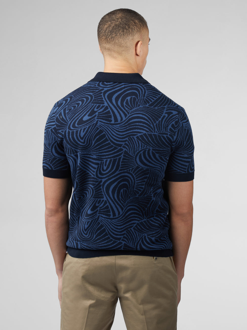 Navy Ben Sherman B by Ben Sherman Swirl Jacquard Button Through Polo Knitwear | 3687IMGLK