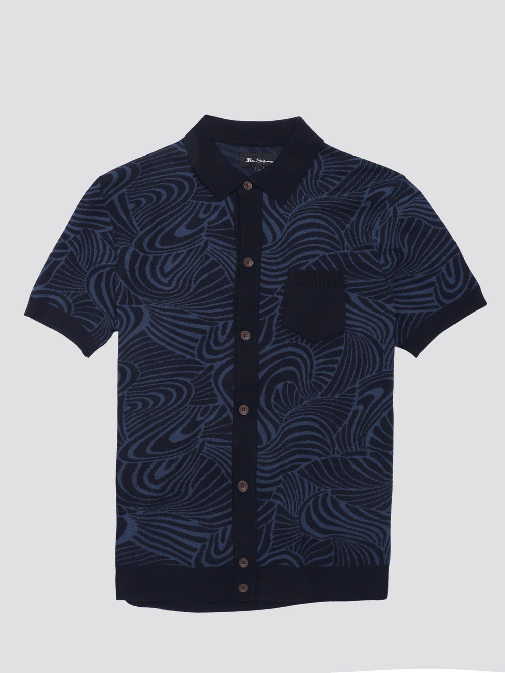 Navy Ben Sherman B by Ben Sherman Swirl Jacquard Button Through Polo Knitwear | 3687IMGLK