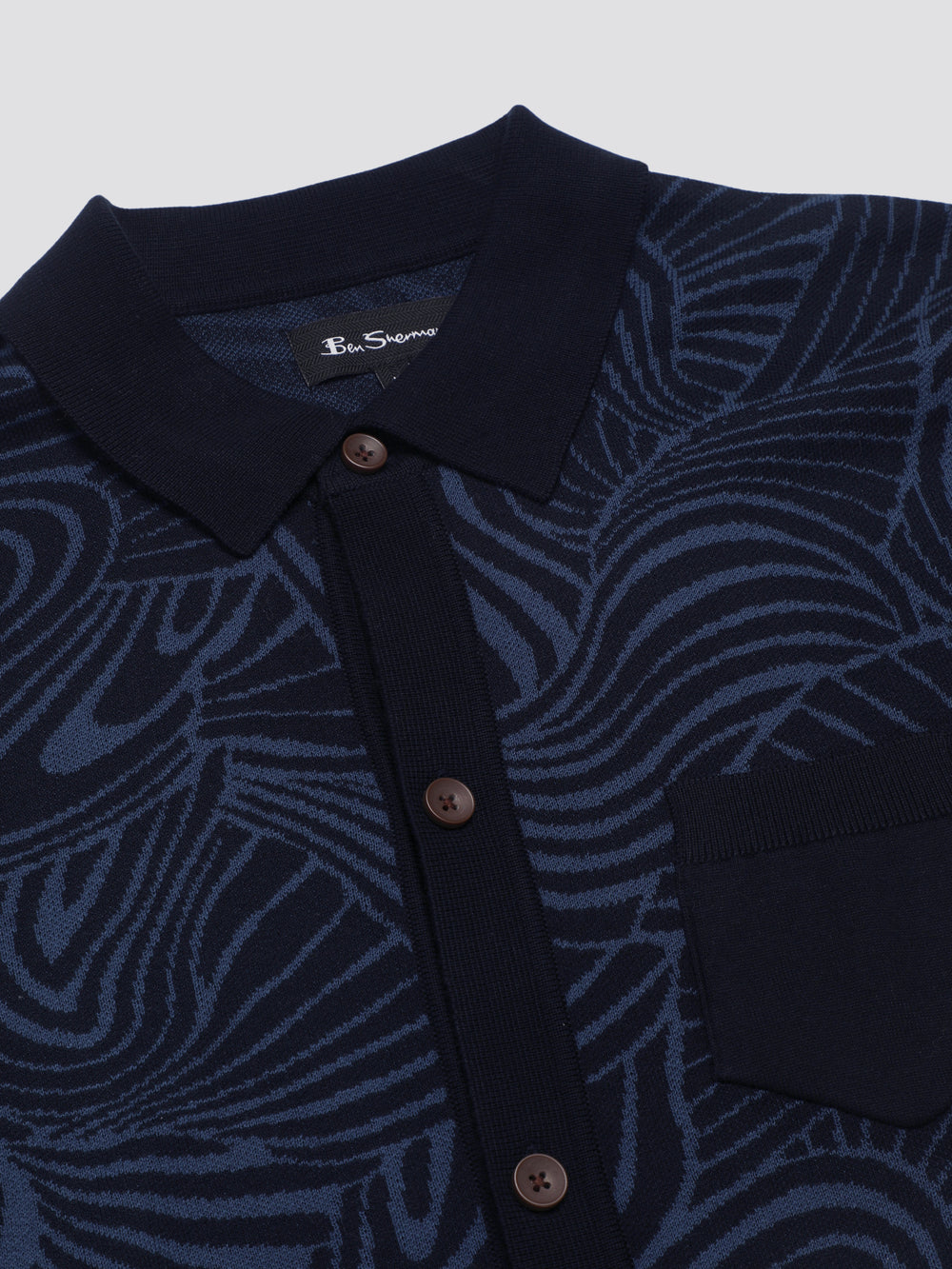 Navy Ben Sherman B by Ben Sherman Swirl Jacquard Button Through Polo Knitwear | 3687IMGLK