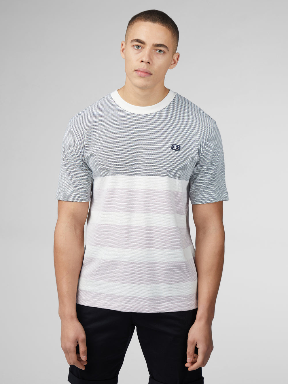 Navy Ben Sherman B by Ben Sherman Textured Block Stripe T-Shirt | 6025KGOIF