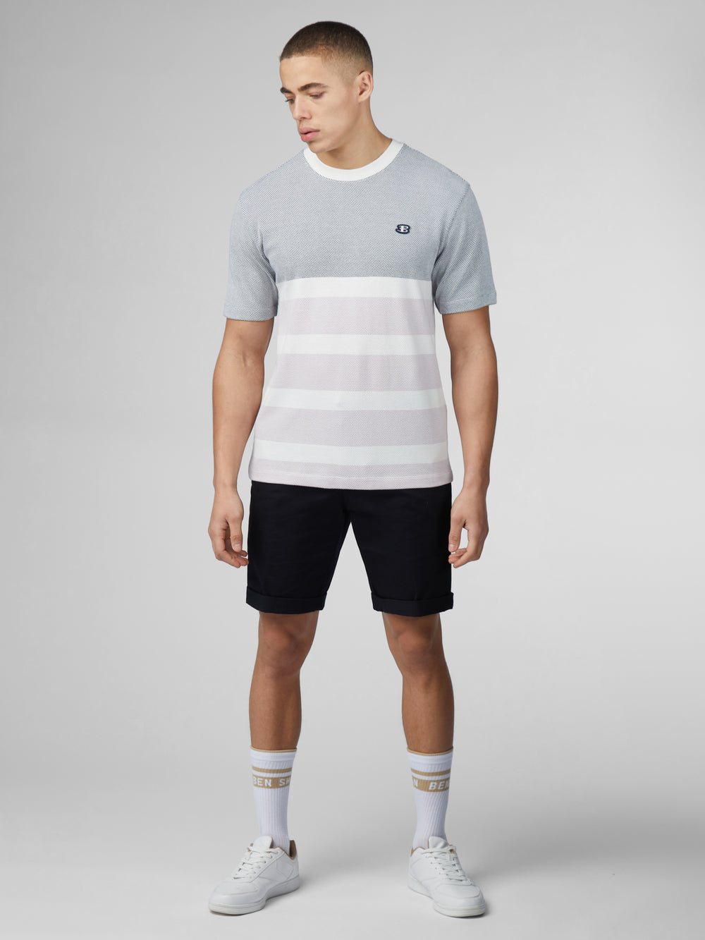 Navy Ben Sherman B by Ben Sherman Textured Block Stripe T-Shirt | 6025KGOIF