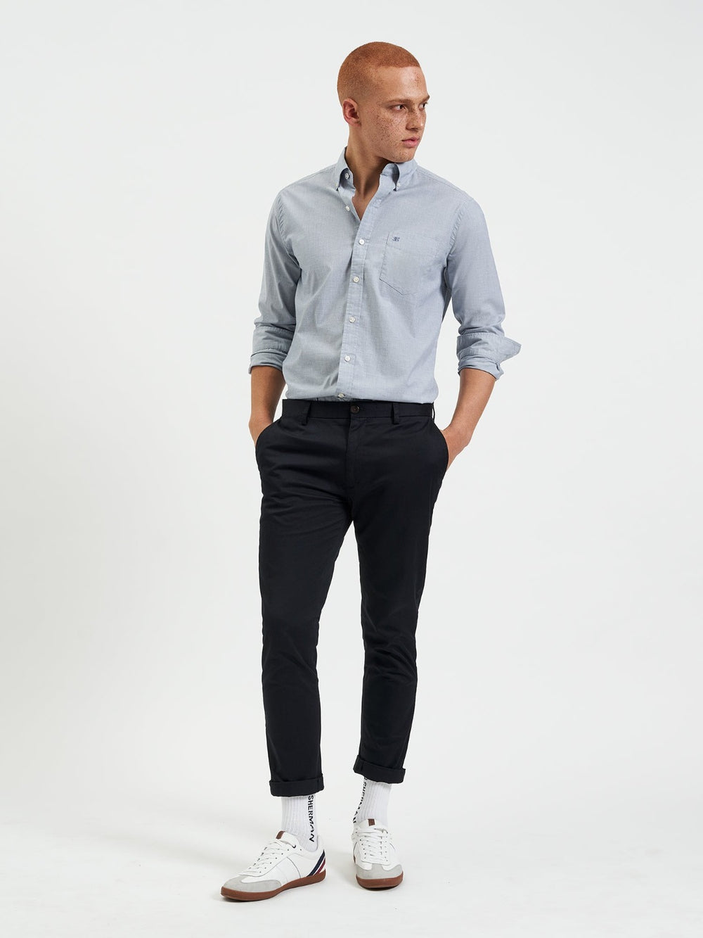 Navy Ben Sherman Beatnik Wash Long-Sleeve Shirts | 8624HUNFJ