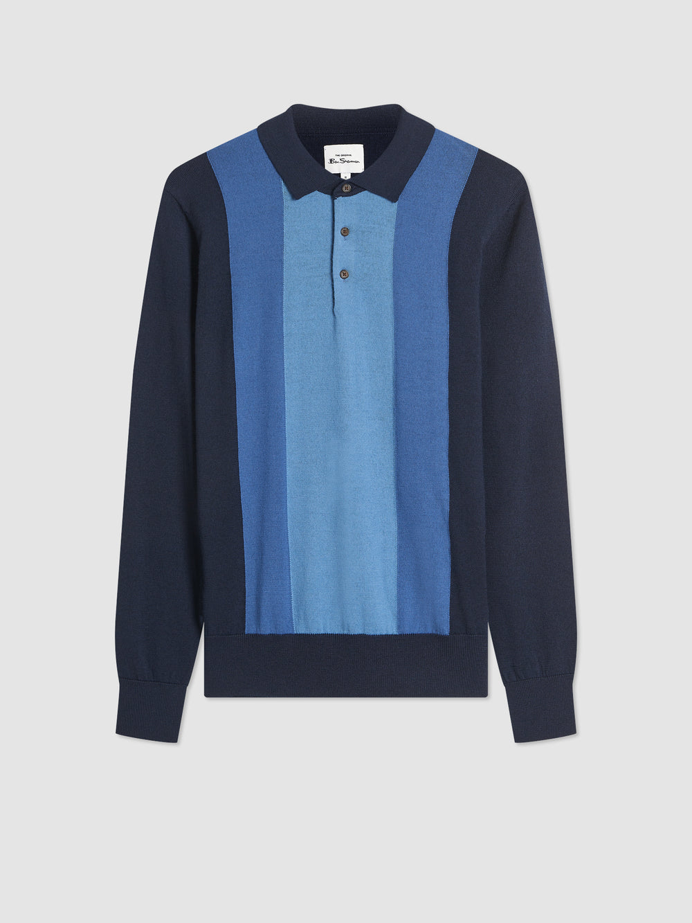 Navy Ben Sherman Block Stripe Merino Polo Neck Sweaters | 3657UNDFG