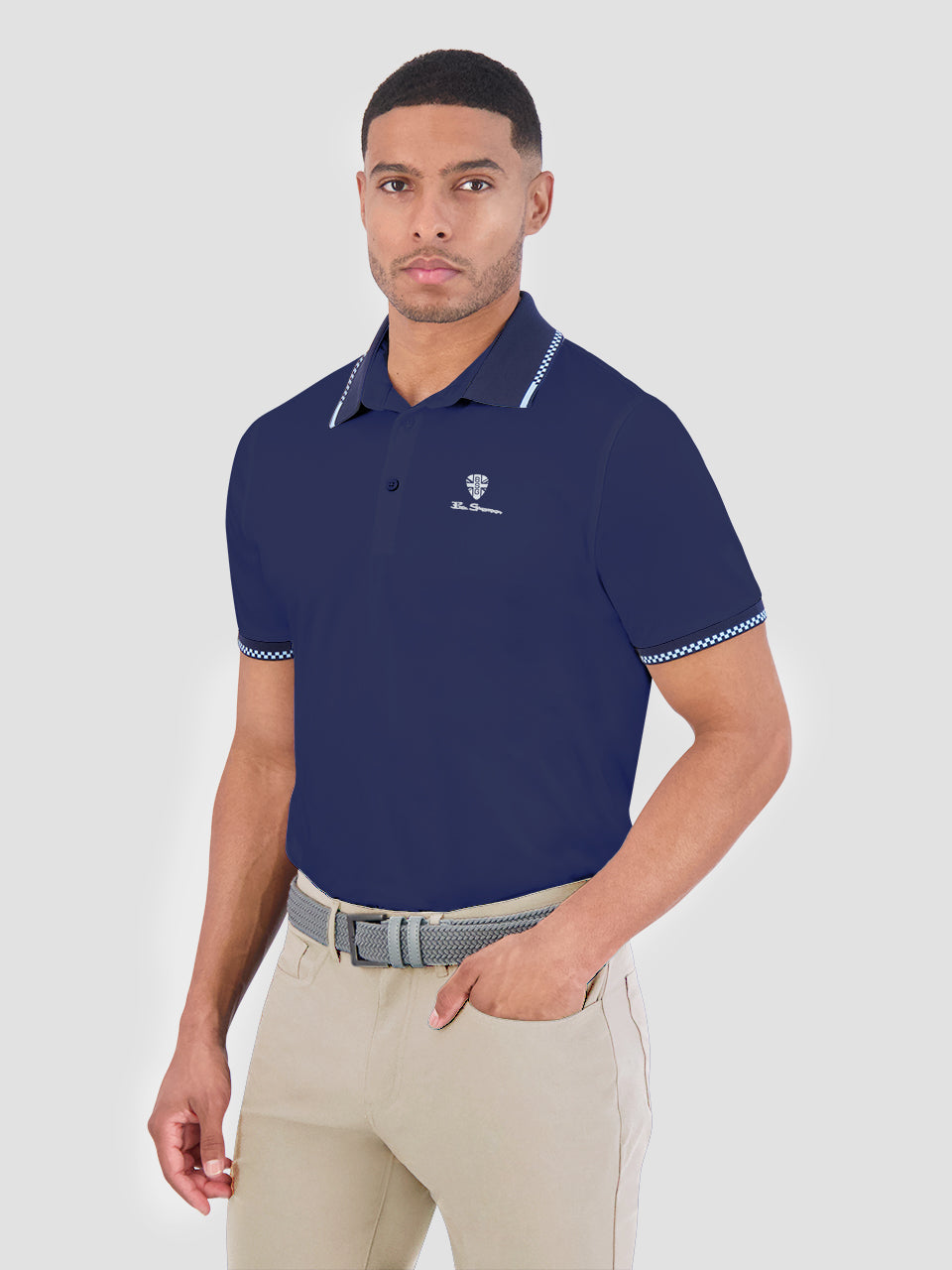 Navy Ben Sherman Checker Rib Air Pique Sports Fit Polo Shirts | 8796KSMRY