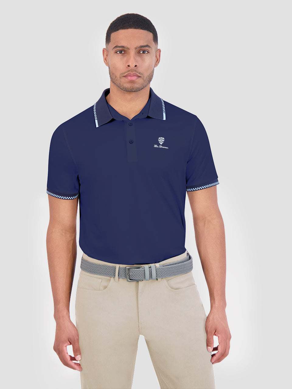 Navy Ben Sherman Checker Rib Air Pique Sports Fit Polo Shirts | 8796KSMRY