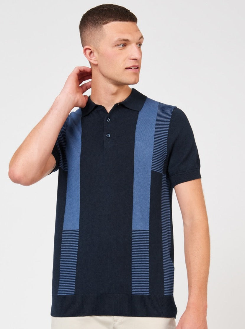 Navy Ben Sherman Intarsia Stripe Polo Neck Sweaters | 8237CUTJN