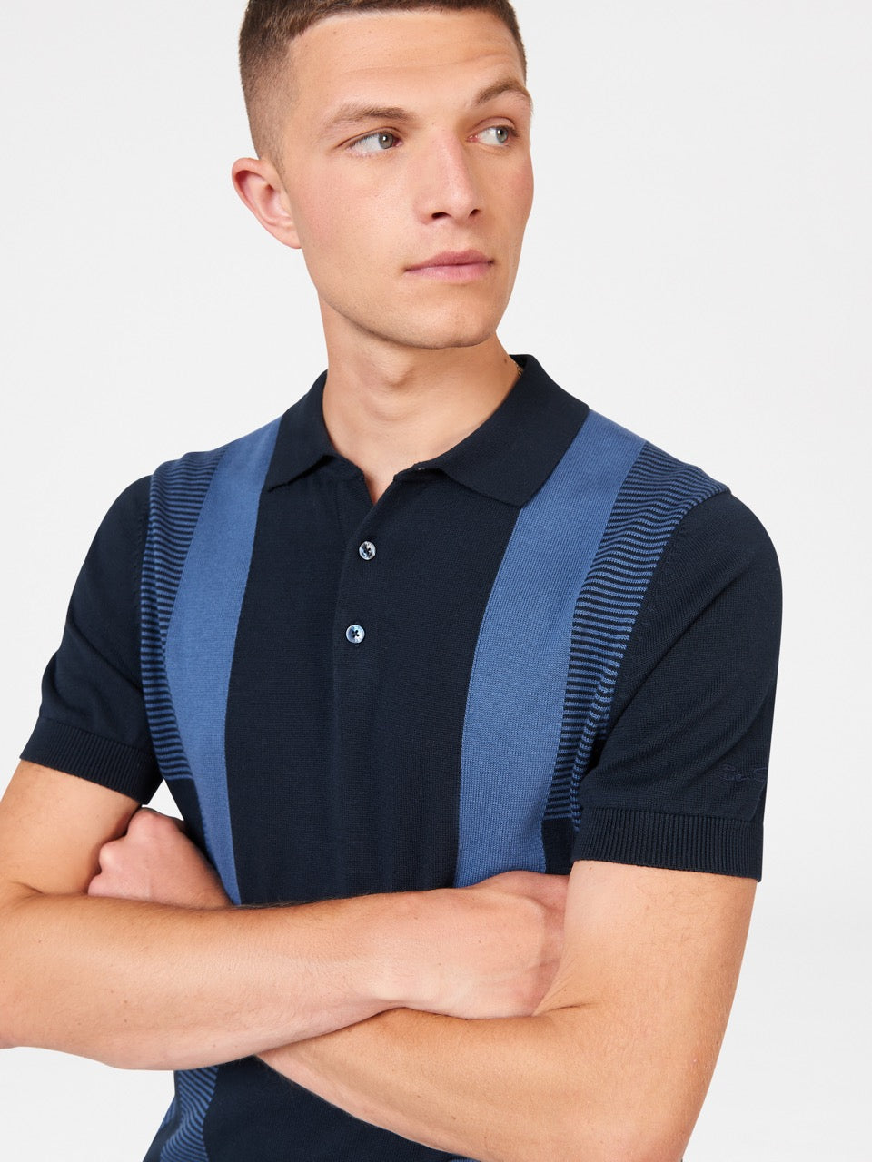 Navy Ben Sherman Intarsia Stripe Polo Neck Sweaters | 8237CUTJN