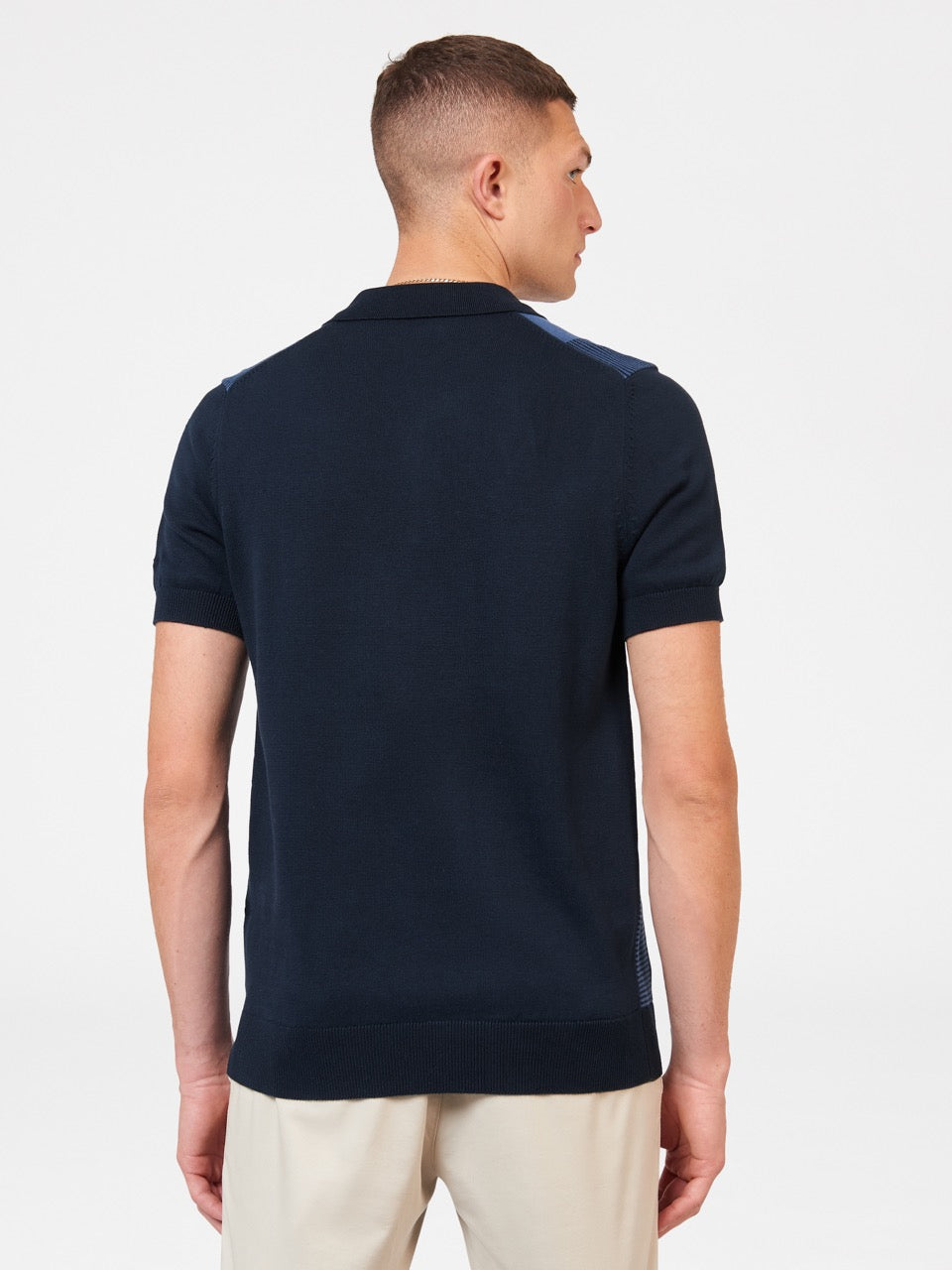 Navy Ben Sherman Intarsia Stripe Polo Neck Sweaters | 8237CUTJN