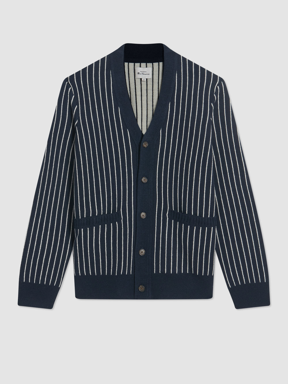 Navy Ben Sherman Jacquard Stripe Cardigan Knitwear | 4253ZDWVS