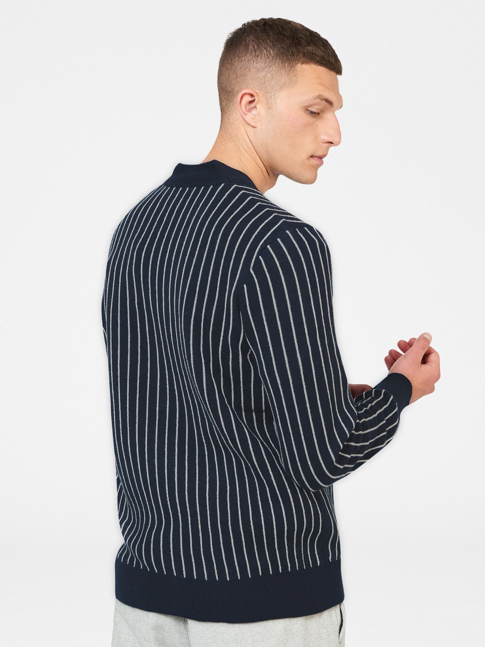 Navy Ben Sherman Jacquard Stripe Cardigan Knitwear | 4253ZDWVS