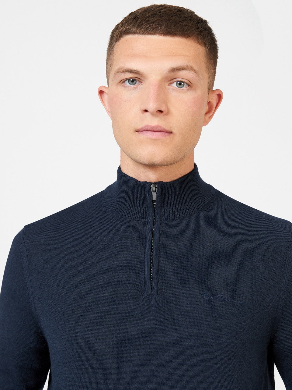 Navy Ben Sherman Merino Half-Zip Knitwear | 9465TPHVS