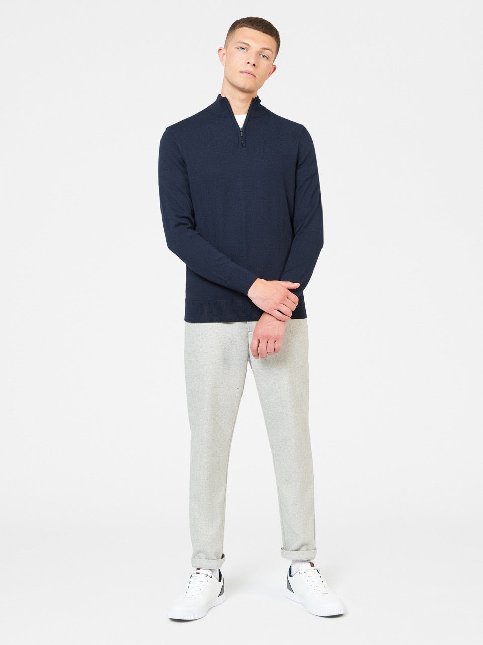 Navy Ben Sherman Merino Half-Zip Knitwear | 9465TPHVS