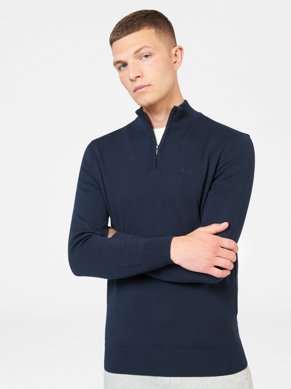 Navy Ben Sherman Merino Half-Zip Knitwear | 9465TPHVS