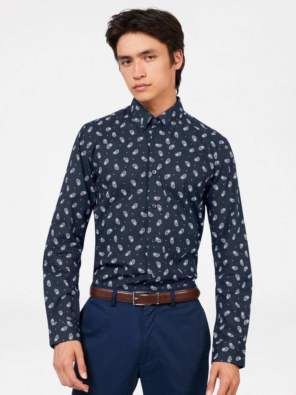 Navy Ben Sherman Micro Paisley Shirts | 9638TGIFO