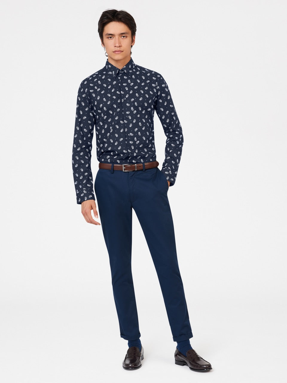 Navy Ben Sherman Micro Paisley Shirts | 9638TGIFO