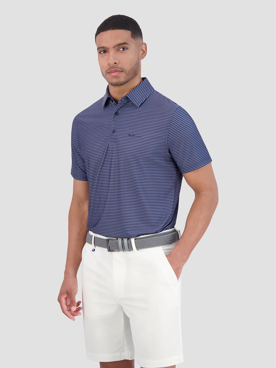 Navy Ben Sherman Mini Stripes Tech Jersey Sports Fit Polo Shirts | 0375KWPVU