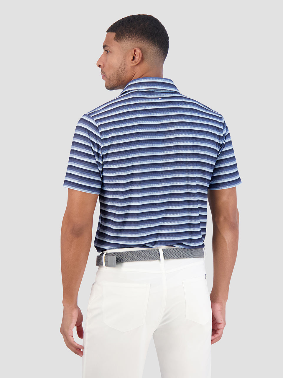 Navy Ben Sherman Multi Stripe Tech Jersey Sports Fit Polo Shirts | 2489XJPCU