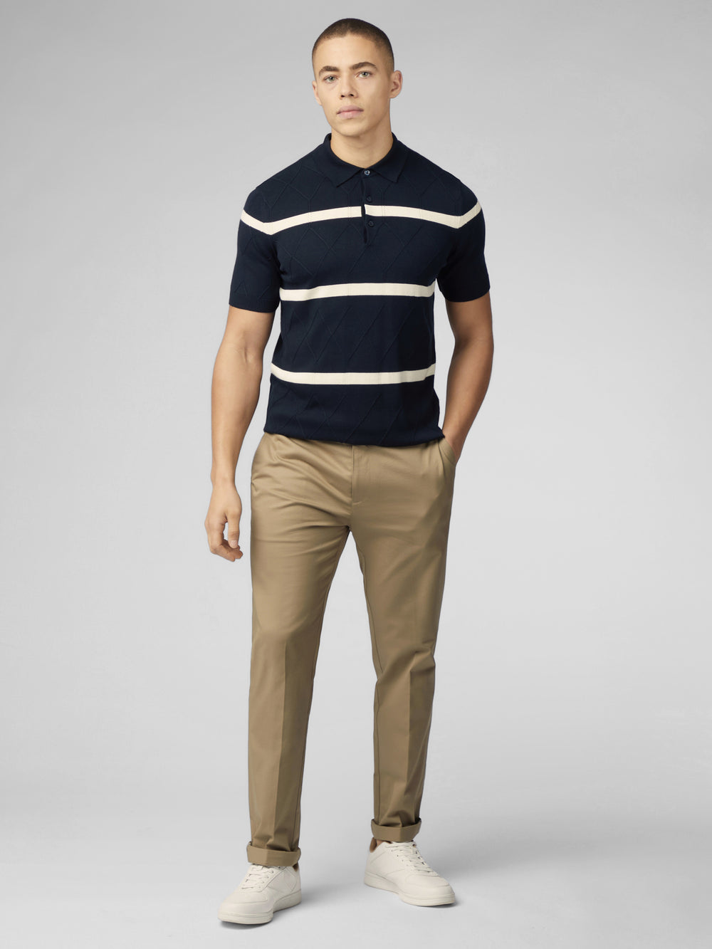 Navy Ben Sherman Signature Argyle Stripe Polo Knitwear | 8651LFIZA