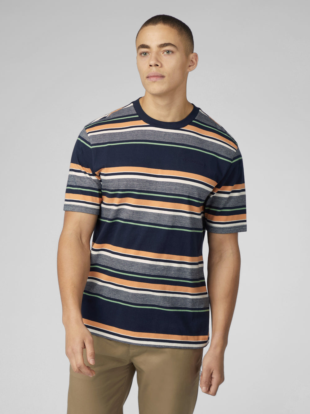 Navy Ben Sherman Signature Engineered Stripe T-Shirt | 8716MANRD