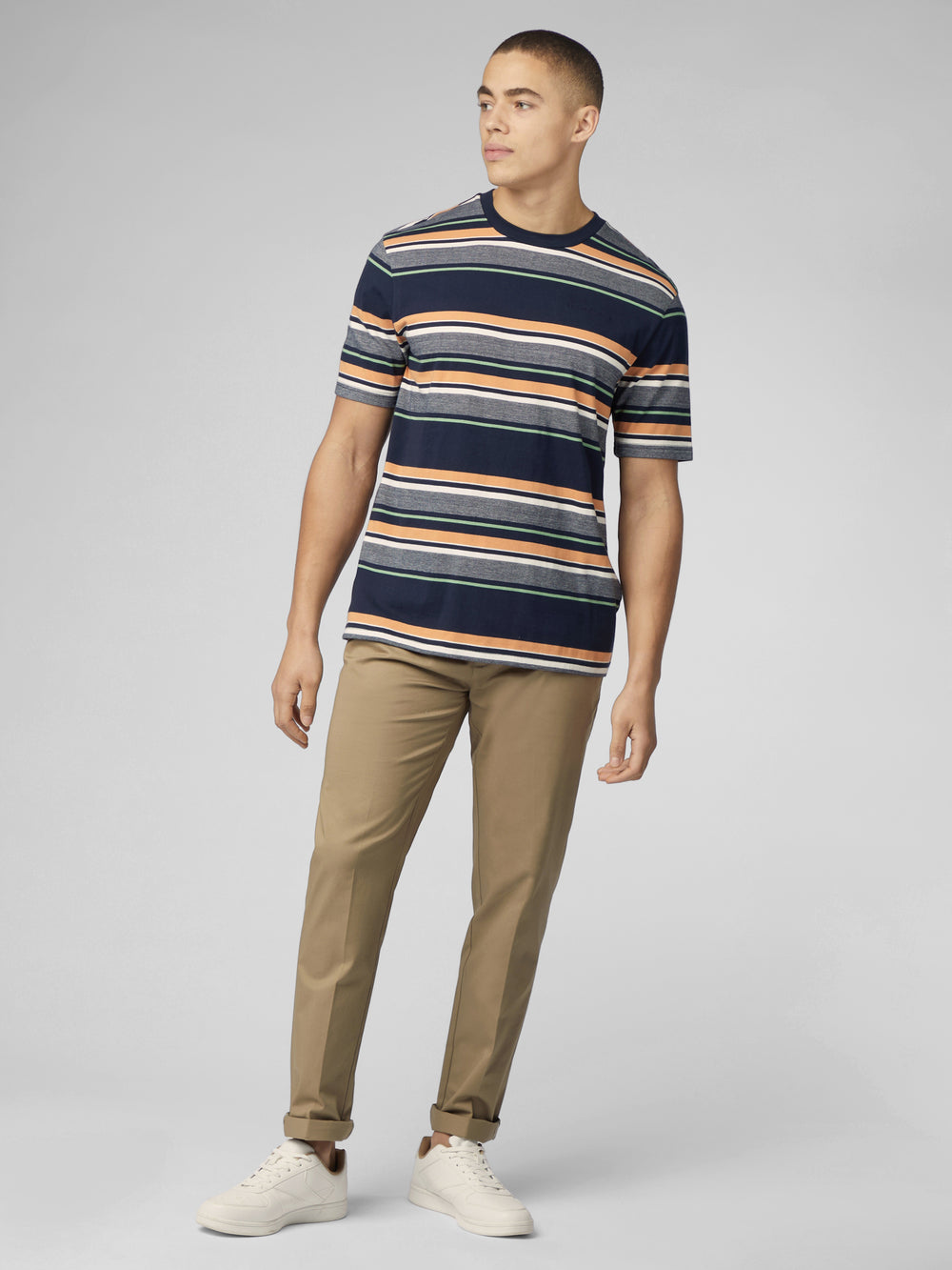 Navy Ben Sherman Signature Engineered Stripe T-Shirt | 8716MANRD