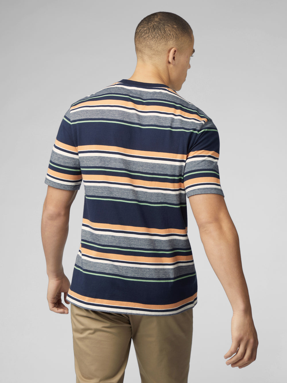 Navy Ben Sherman Signature Engineered Stripe T-Shirt | 8716MANRD