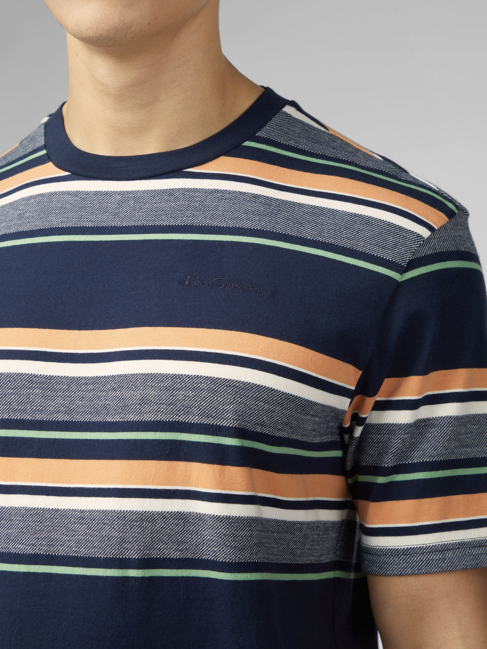 Navy Ben Sherman Signature Engineered Stripe T-Shirt | 8716MANRD