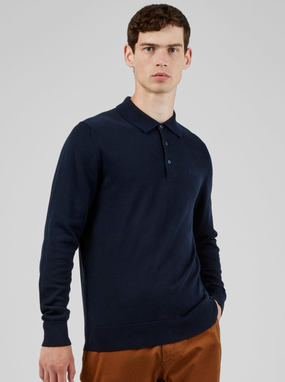 Navy Ben Sherman Signature Long-Sleeve Polo Neck Sweaters | 3159BRMJE