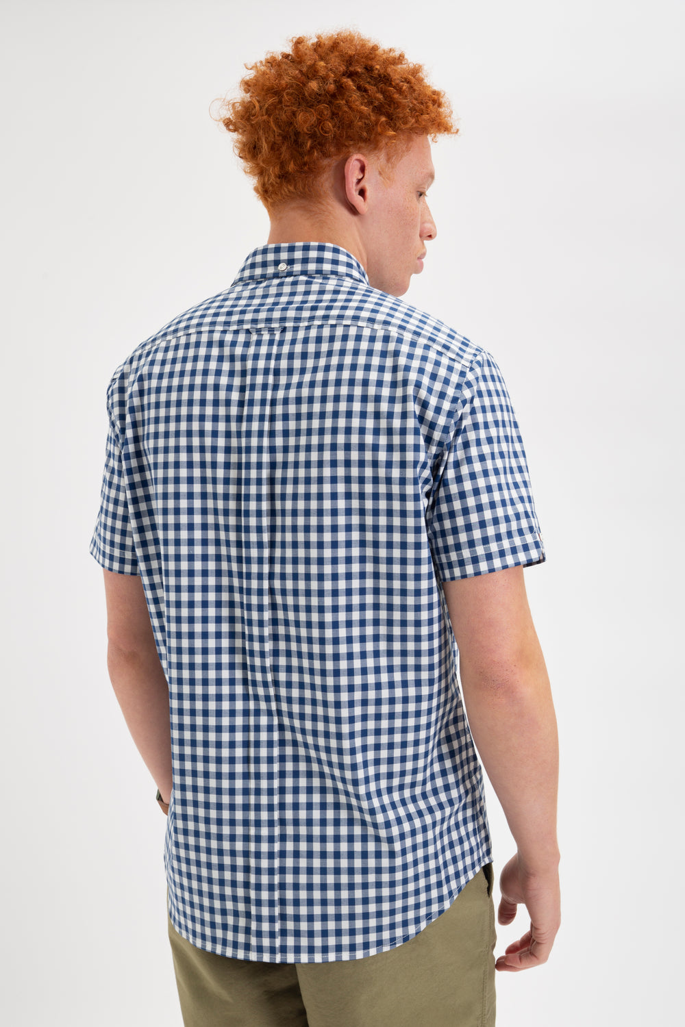 Navy / Olive Ben Sherman Short Sleeve House Poplin Gingham Shirts | 7864VPQJK