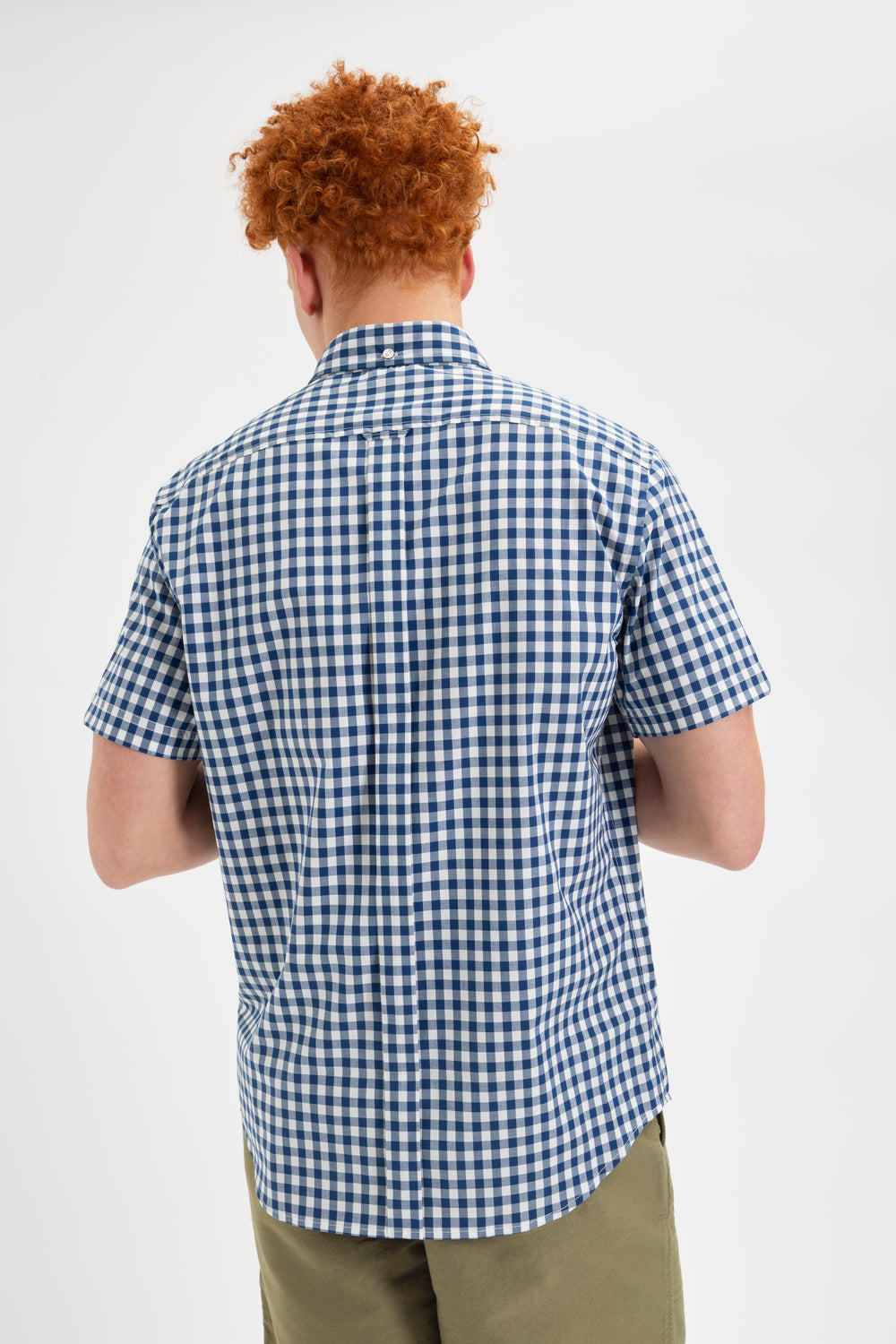 Navy / Olive Ben Sherman Short Sleeve House Poplin Gingham Shirts | 7864VPQJK