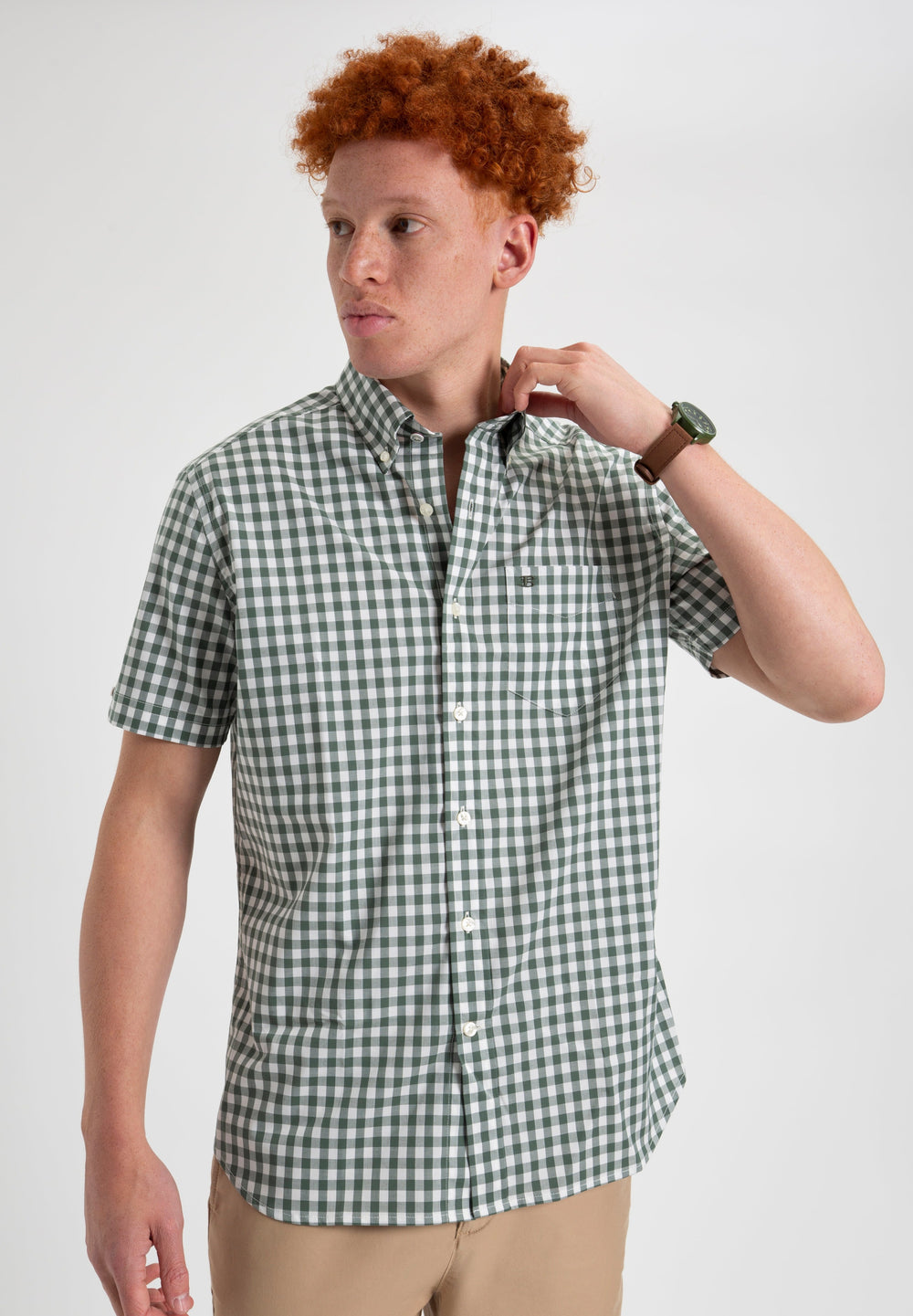 Olive Ben Sherman House Poplin Gingham Shirts | 6048NBGZY