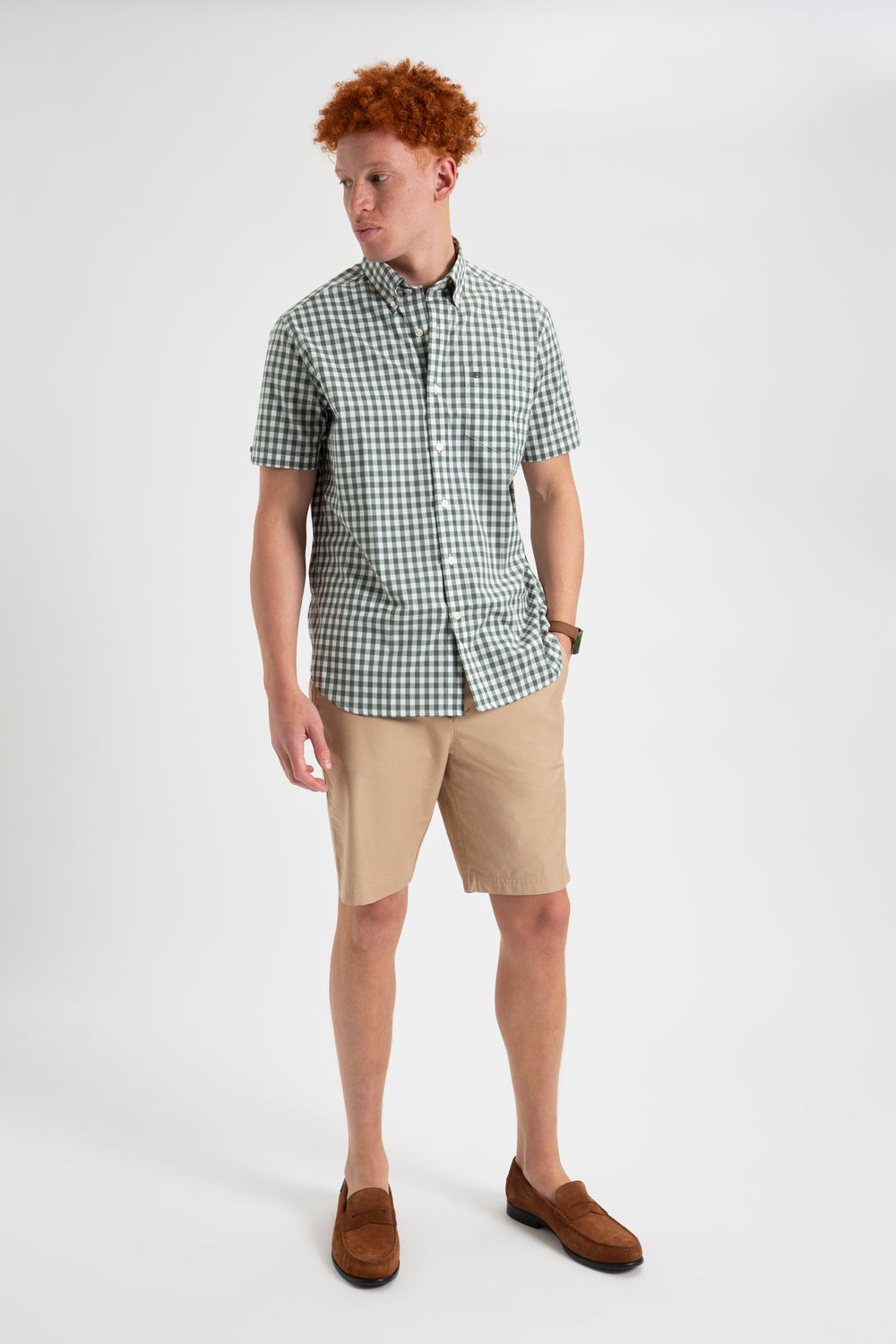 Olive Ben Sherman House Poplin Gingham Shirts | 6048NBGZY