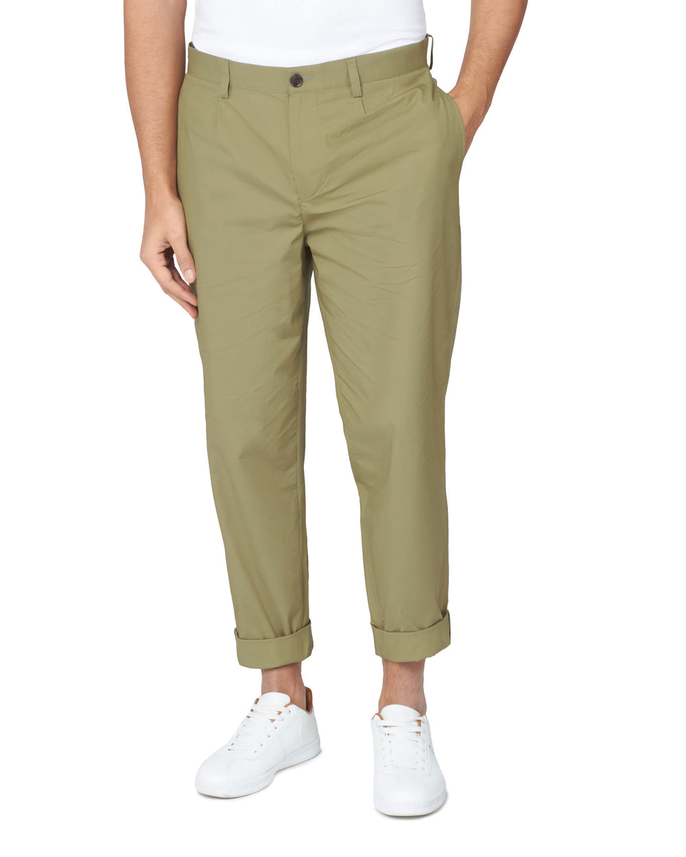 Olive Ben Sherman Poplin Relaxed-Taper Pleated Pants | 9347NSMHZ