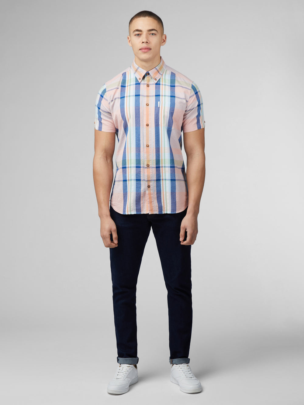 Pink Ben Sherman Signature Seersucker Check Shirts | 8429TKWAB