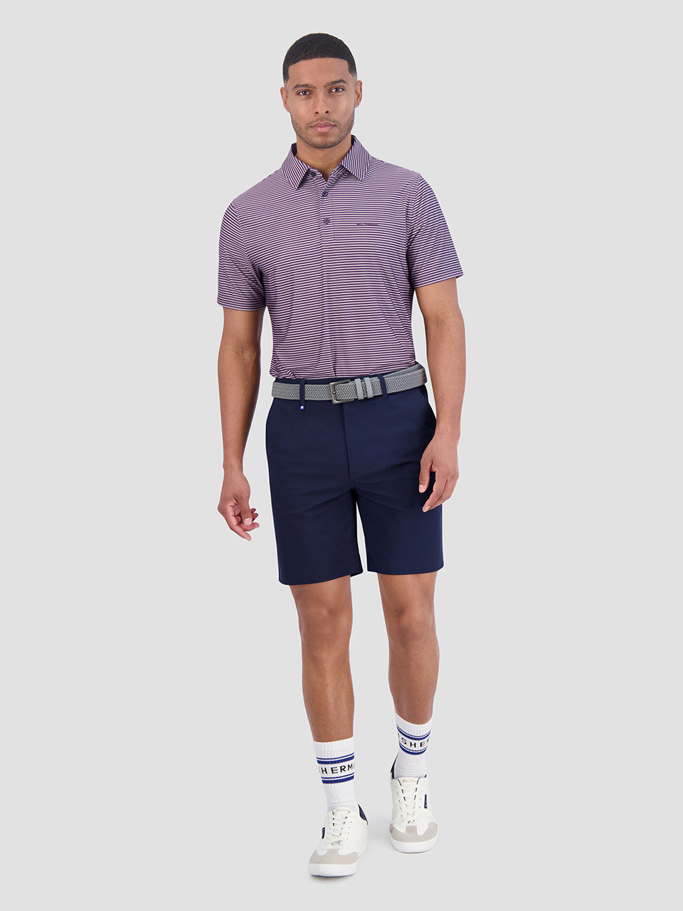 Purple Ben Sherman Mini Stripes Tech Jersey Sports Fit Polo Shirts | 3041MQSHP