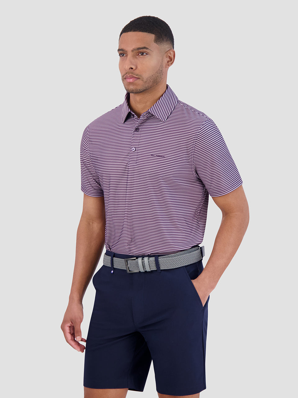 Purple Ben Sherman Mini Stripes Tech Jersey Sports Fit Polo Shirts | 3041MQSHP