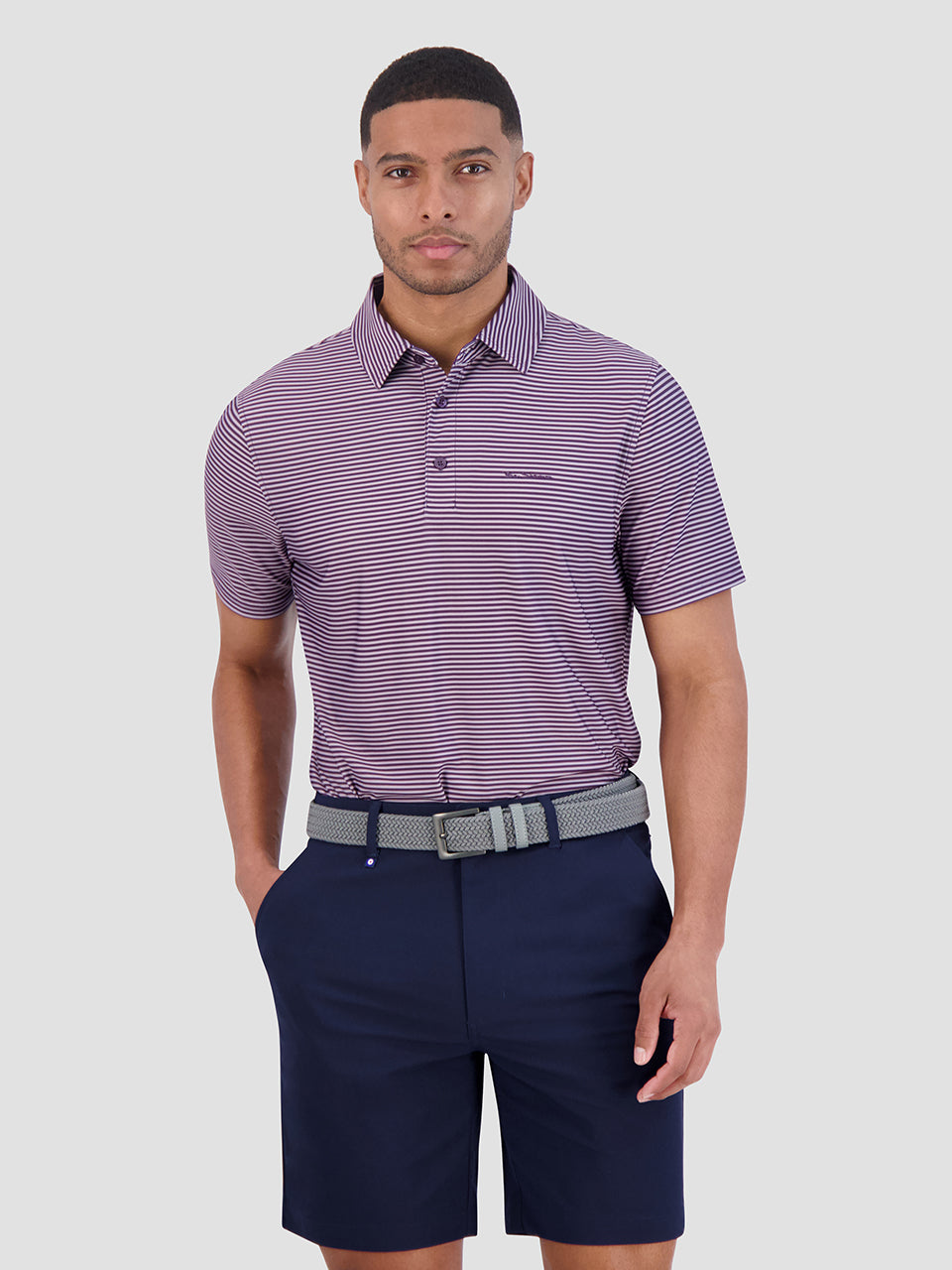 Purple Ben Sherman Mini Stripes Tech Jersey Sports Fit Polo Shirts | 3041MQSHP