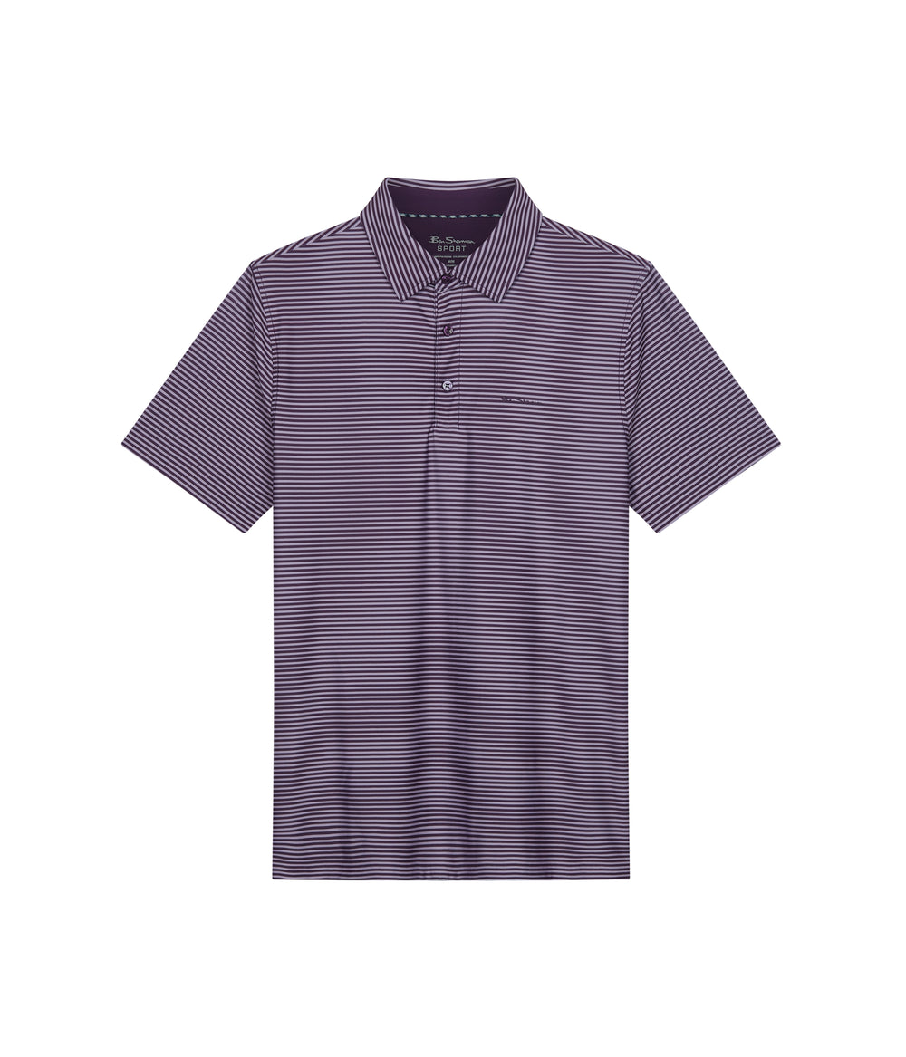 Purple Ben Sherman Mini Stripes Tech Jersey Sports Fit Polo Shirts | 3041MQSHP