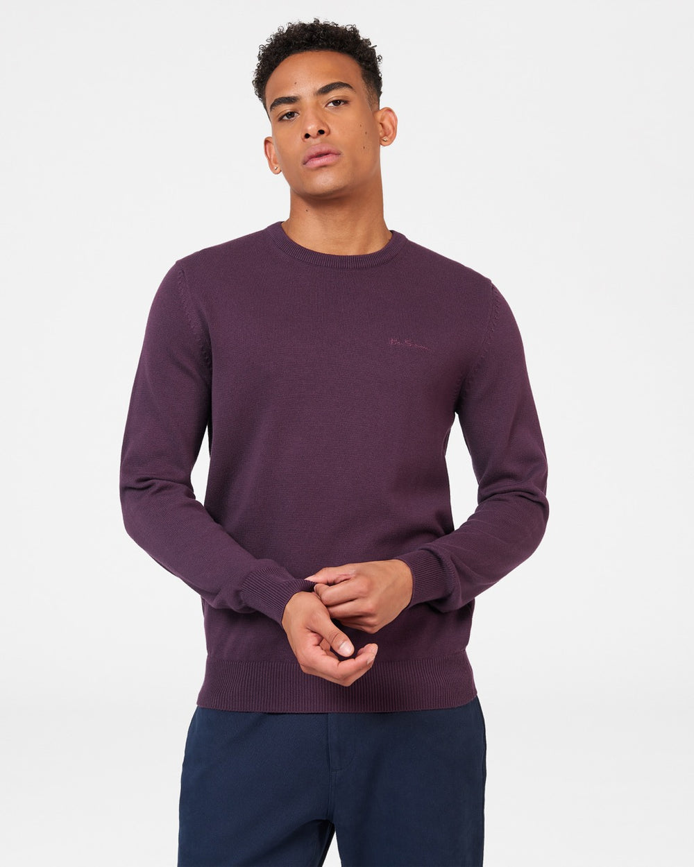 Purple Ben Sherman Signature Crewneck Knitwear | 7563MSITL