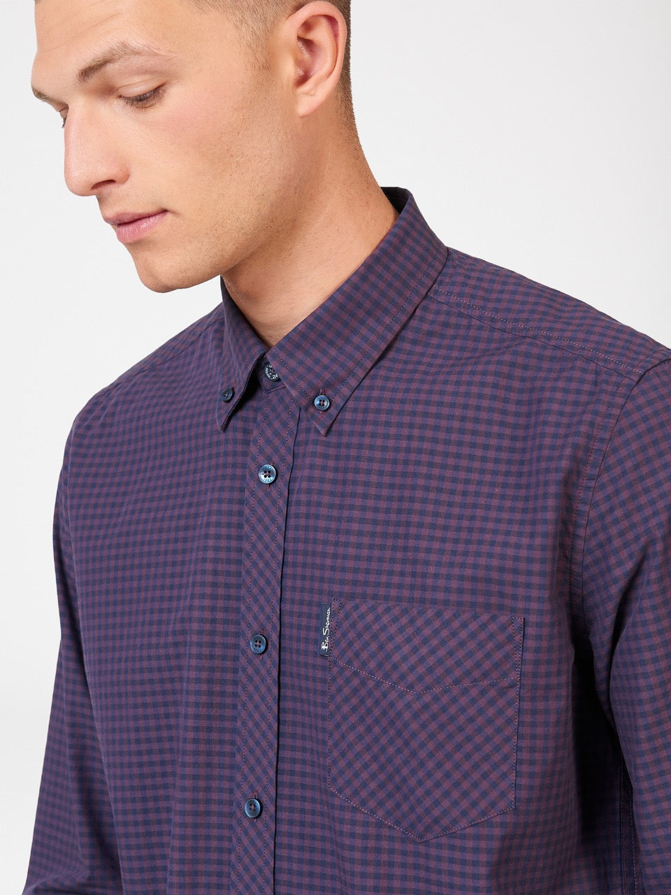 Purple Ben Sherman Signature Gingham Long-Sleeve Shirts | 3104QJATY