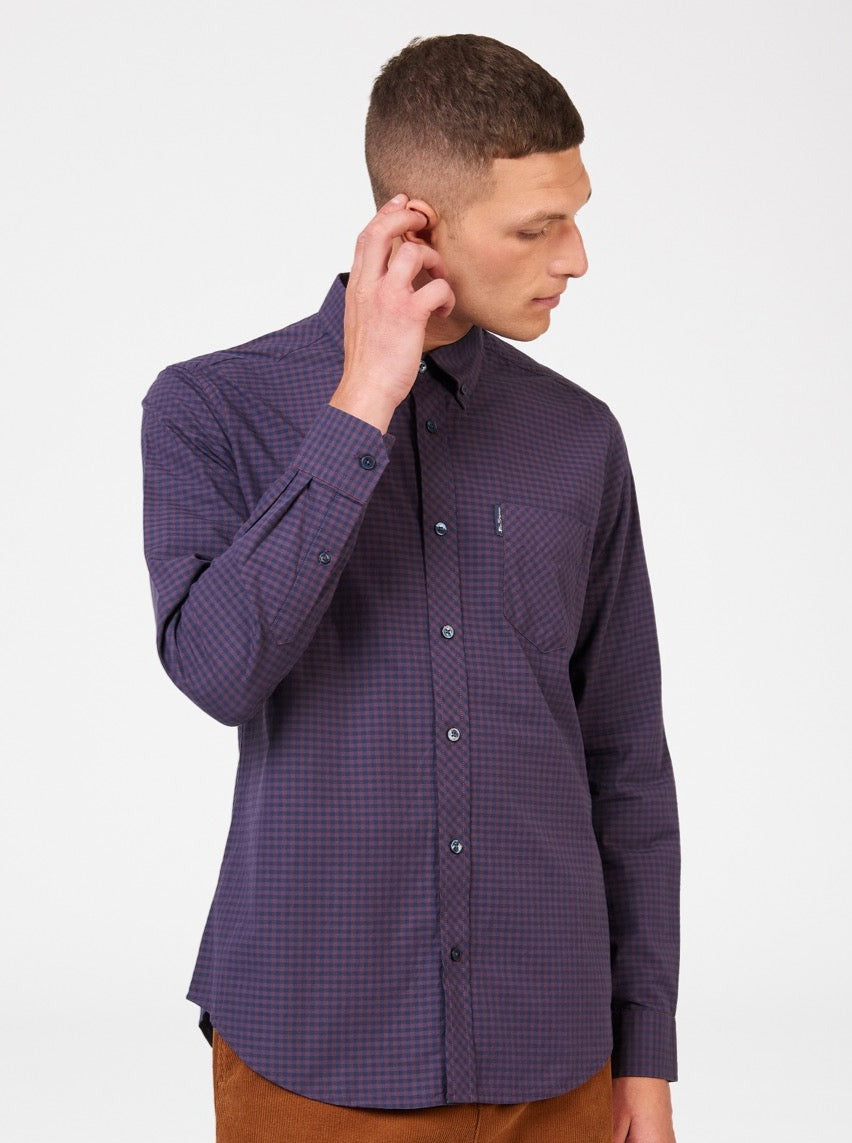 Purple Ben Sherman Signature Gingham Long-Sleeve Shirts | 3104QJATY