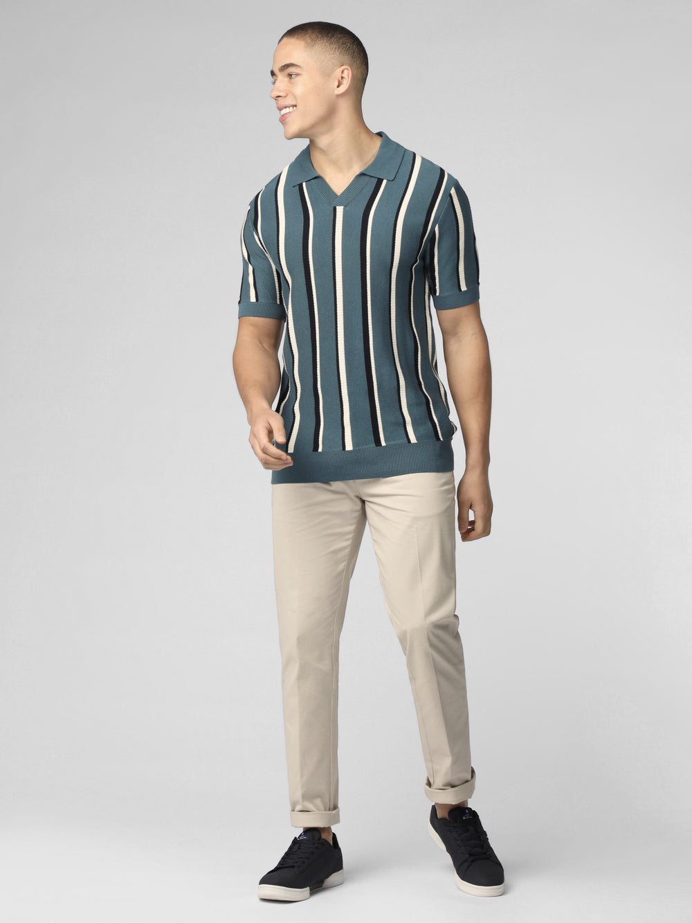 Turquoise Ben Sherman Signature Vertical Stripe Open Neck Polo Knitwear | 6032HMRLQ