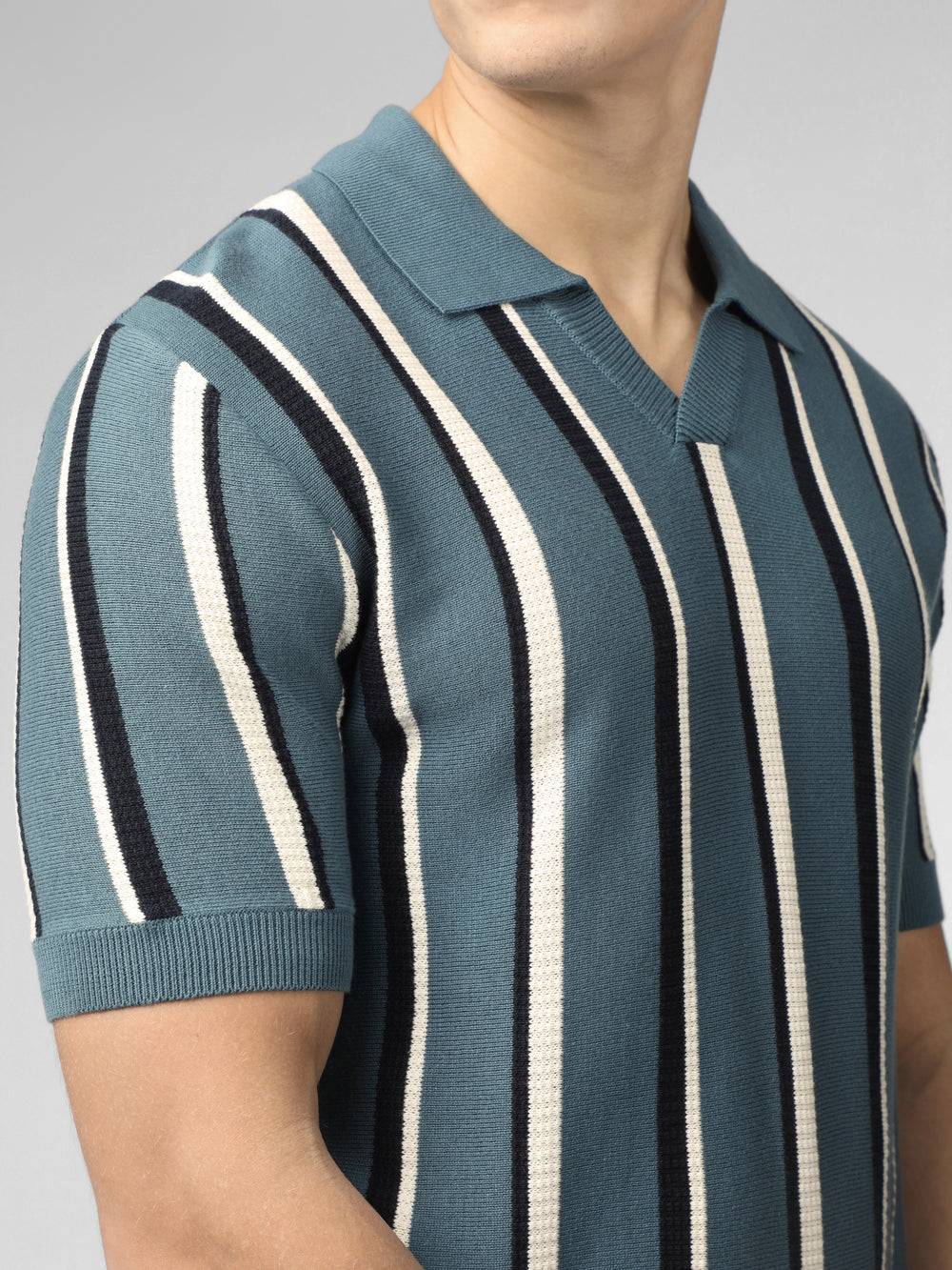 Turquoise Ben Sherman Signature Vertical Stripe Open Neck Polo Knitwear | 6032HMRLQ