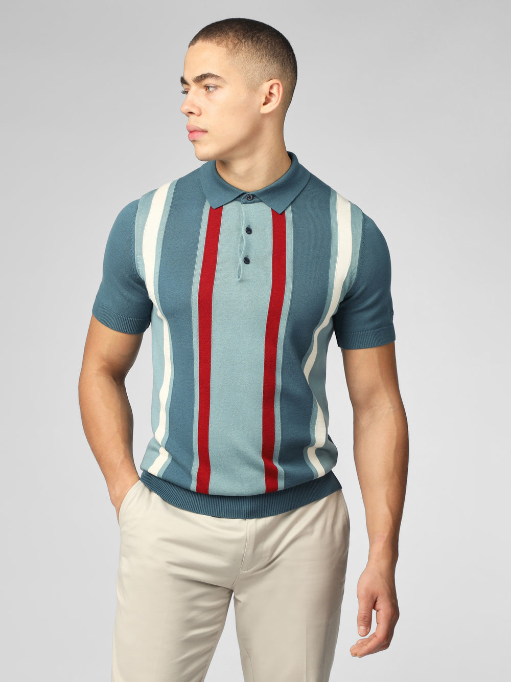 Turquoise Ben Sherman Signature Vertical Stripe Polo Knitwear | 8670ONQUS