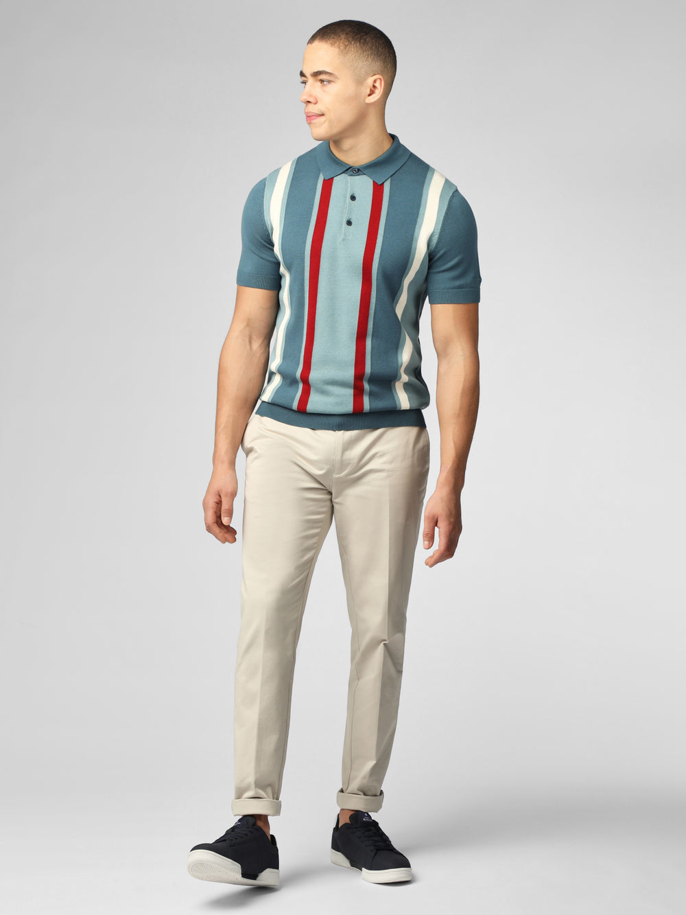 Turquoise Ben Sherman Signature Vertical Stripe Polo Knitwear | 8670ONQUS