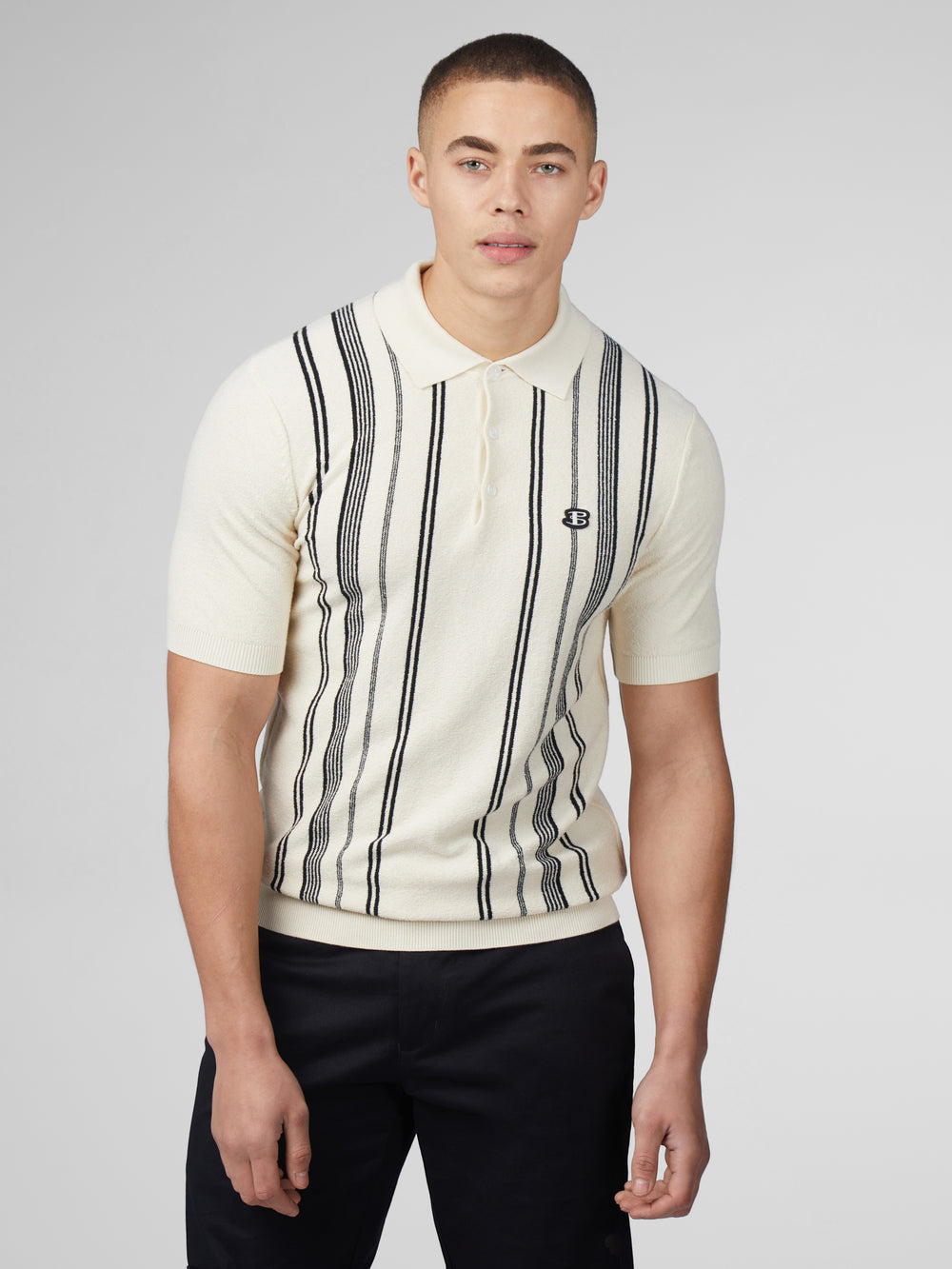 White Ben Sherman B by Ben Sherman Crinkle Cotton Stripe Polo Knitwear | 7516WKAQJ