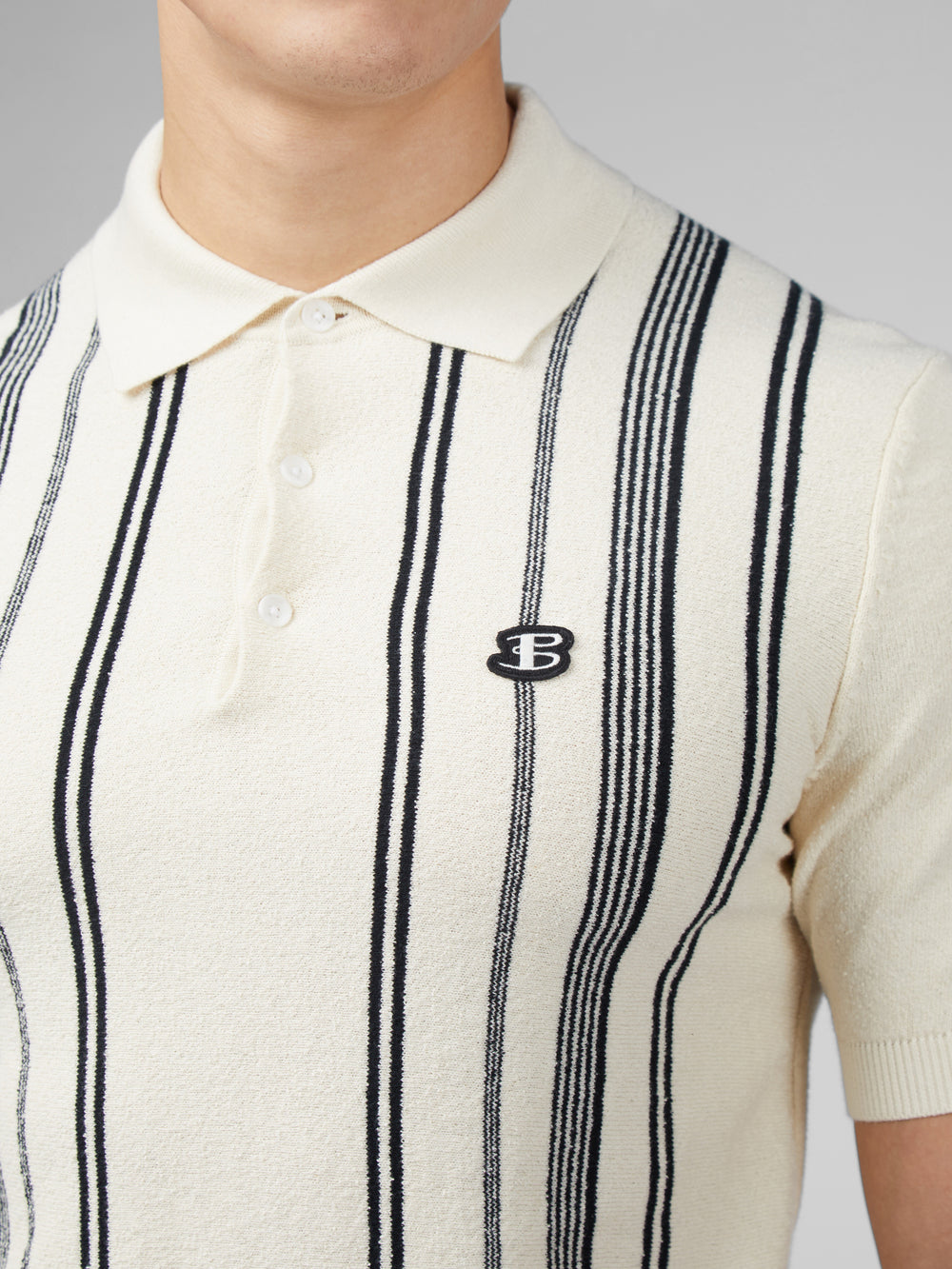 White Ben Sherman B by Ben Sherman Crinkle Cotton Stripe Polo Knitwear | 7516WKAQJ