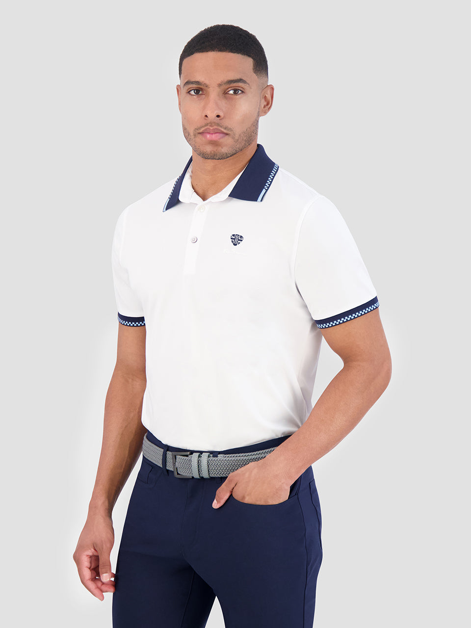 White Ben Sherman Checker Rib Air Pique Sports Fit Polo Shirts | 0359AMNPD