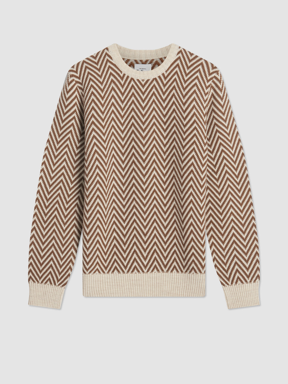 White Ben Sherman Chevron Jacquard Crewneck Knitwear | 7901XFWBY