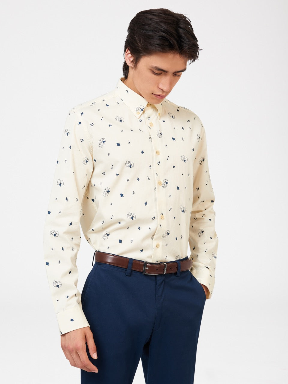 White Ben Sherman Conversational Icon Shirts | 4530ULFZY