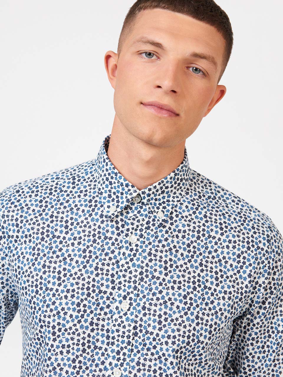 White Ben Sherman Ditsy Floral Print Long Sleeve Shirts | 5960VMTHQ